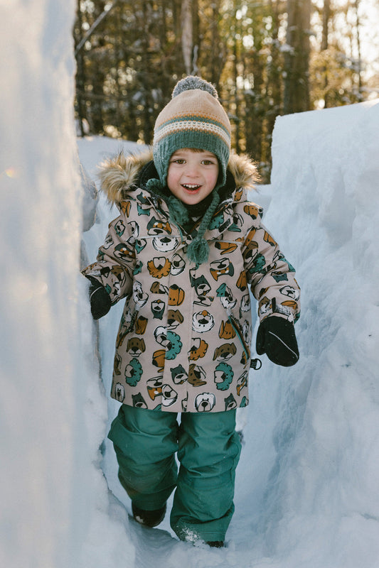 Two Piece Discover Snowsuit Beige Printed With Dogs-1