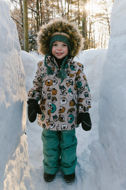 Two Piece Discover Snowsuit Beige Printed With Dogs-2