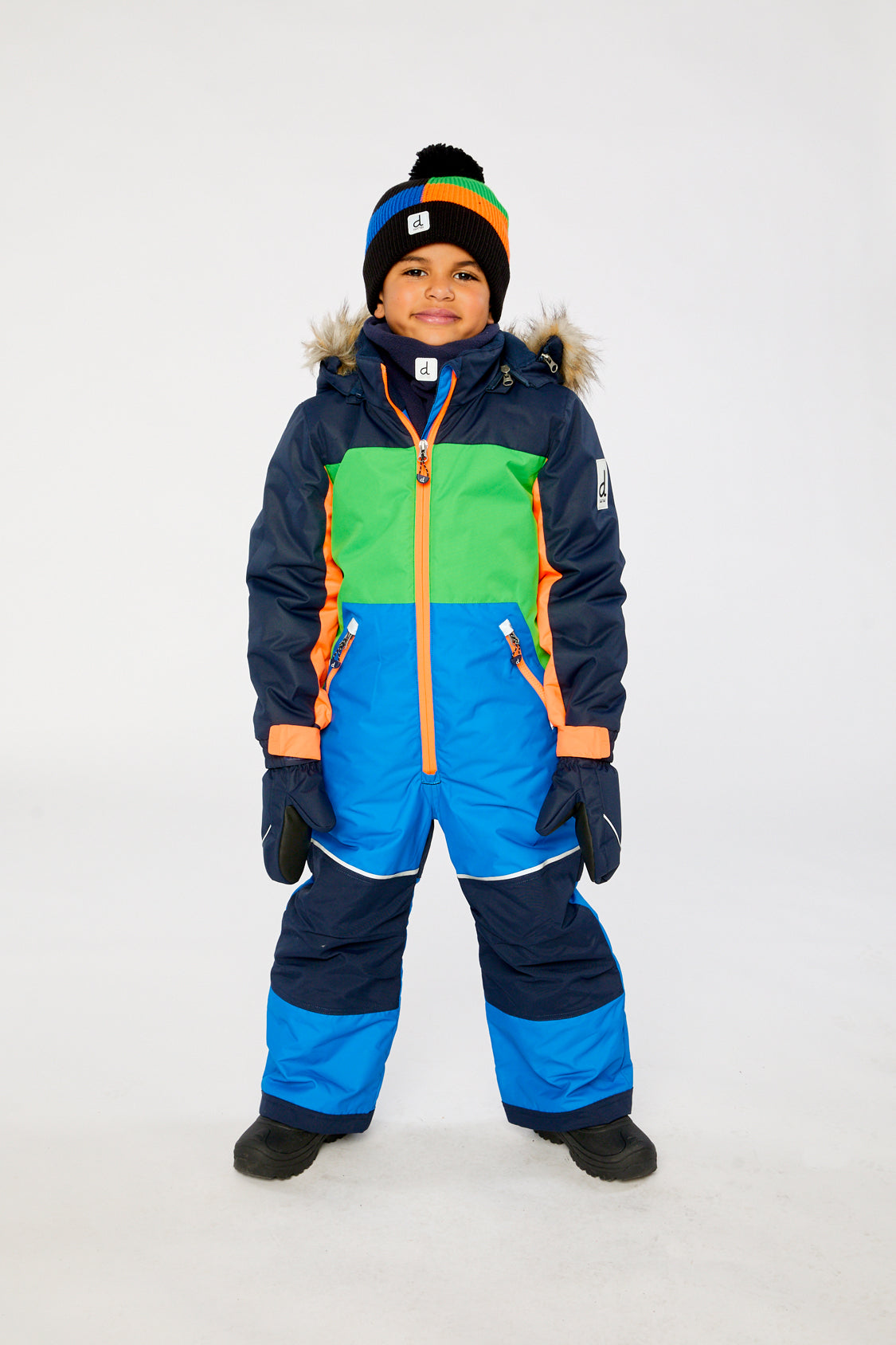 Kids One Piece Discover Snowsuit Blue Green And Orange-1