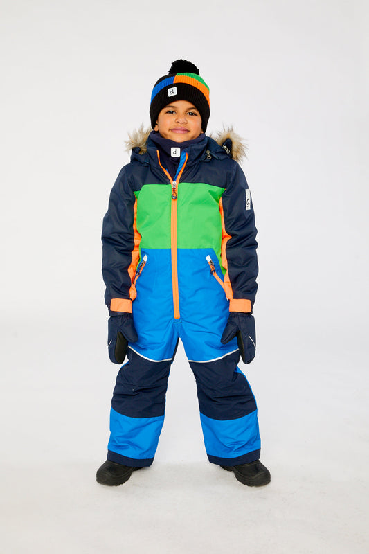 Kids One Piece Discover Snowsuit Blue Green And Orange-1