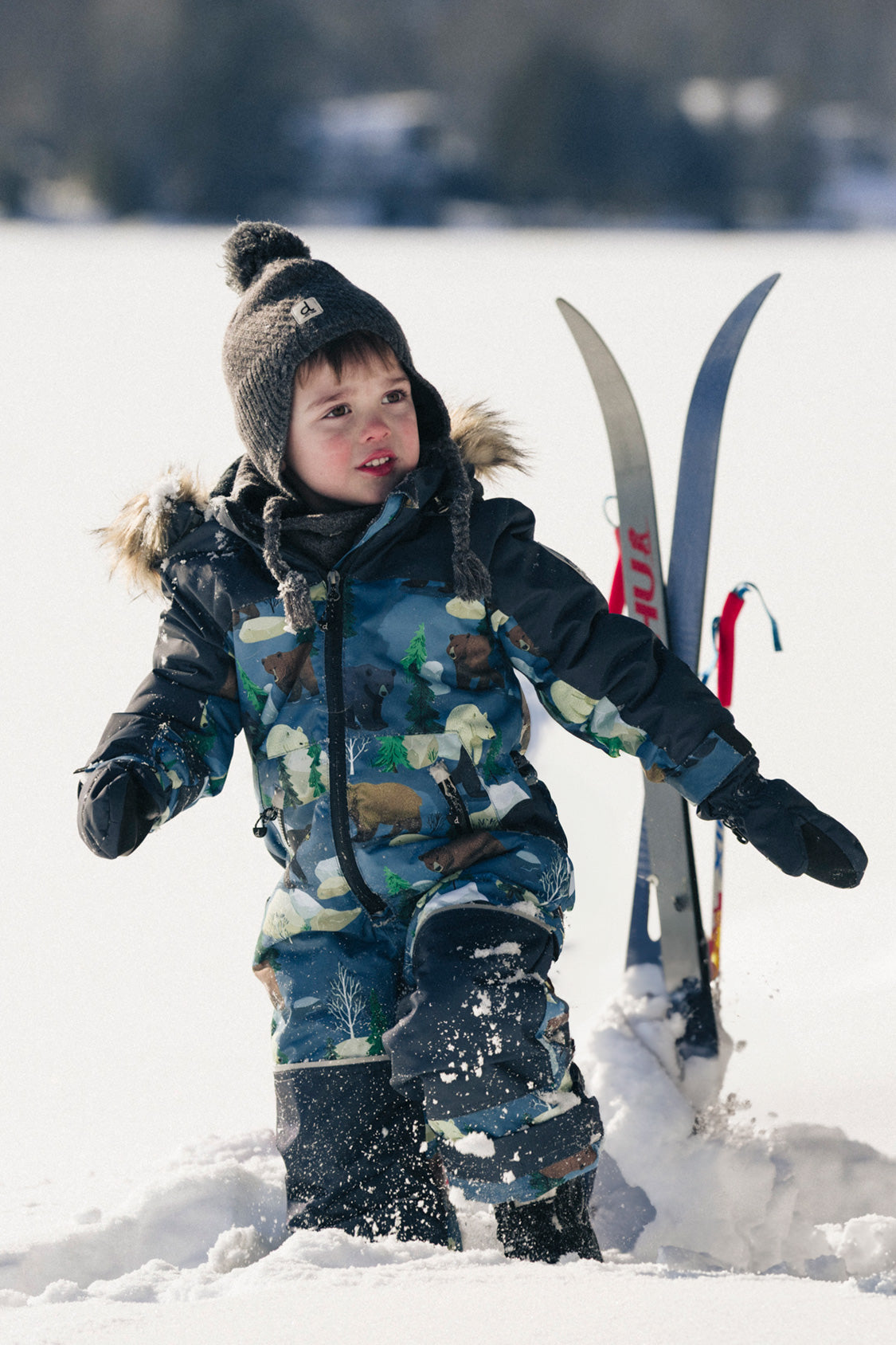 Kids One Piece Discover Snowsuit Blue Bear Print-1