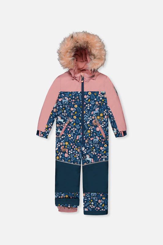 Kids One Piece Discover Snowsuit Blue And Pink Unicorn Print-0