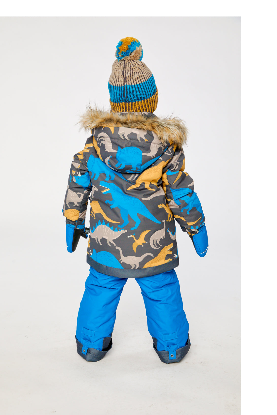 Two Piece Play Snowsuit Grey And Blue Dinosaur Print With Blue Pants-3