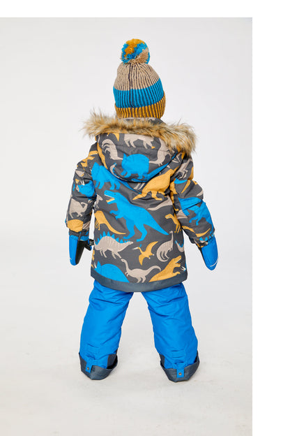 Two Piece Play Snowsuit Grey And Blue Dinosaur Print With Blue Pants-3