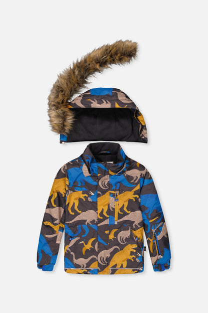 Two Piece Play Snowsuit Grey And Blue Dinosaur Print With Blue Pants-4