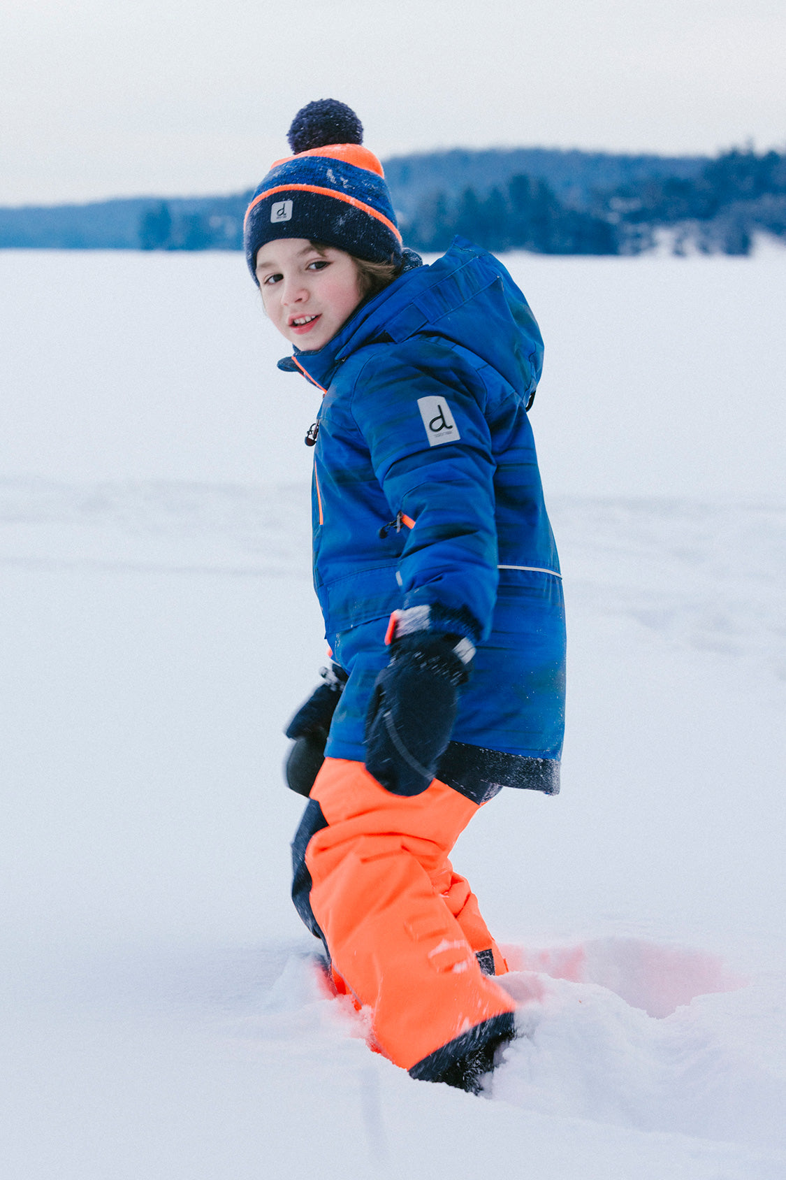 Two Piece Play Snowsuit Navy Blue And Orange With Orange Pants-1