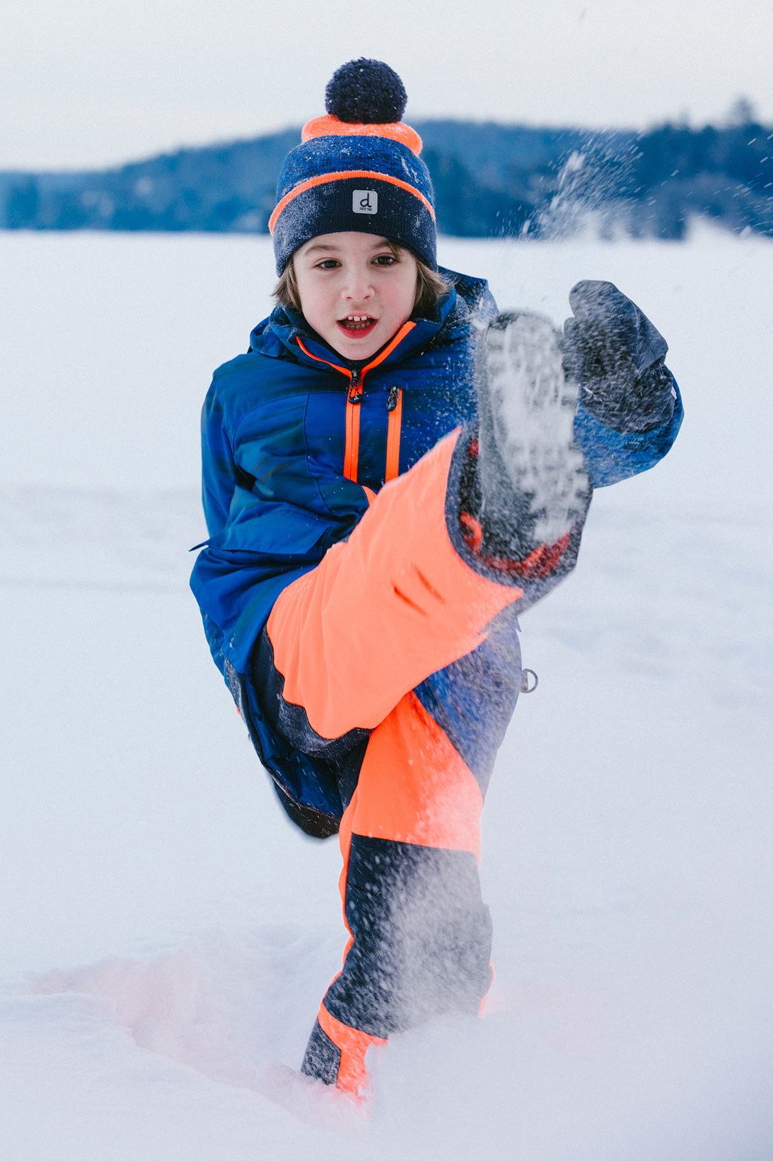 Two Piece Play Snowsuit Navy Blue And Orange With Orange Pants-2