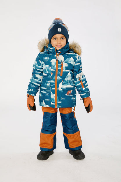 Two Piece Play Snowsuit Blue Bear Print With Rust Pants-1