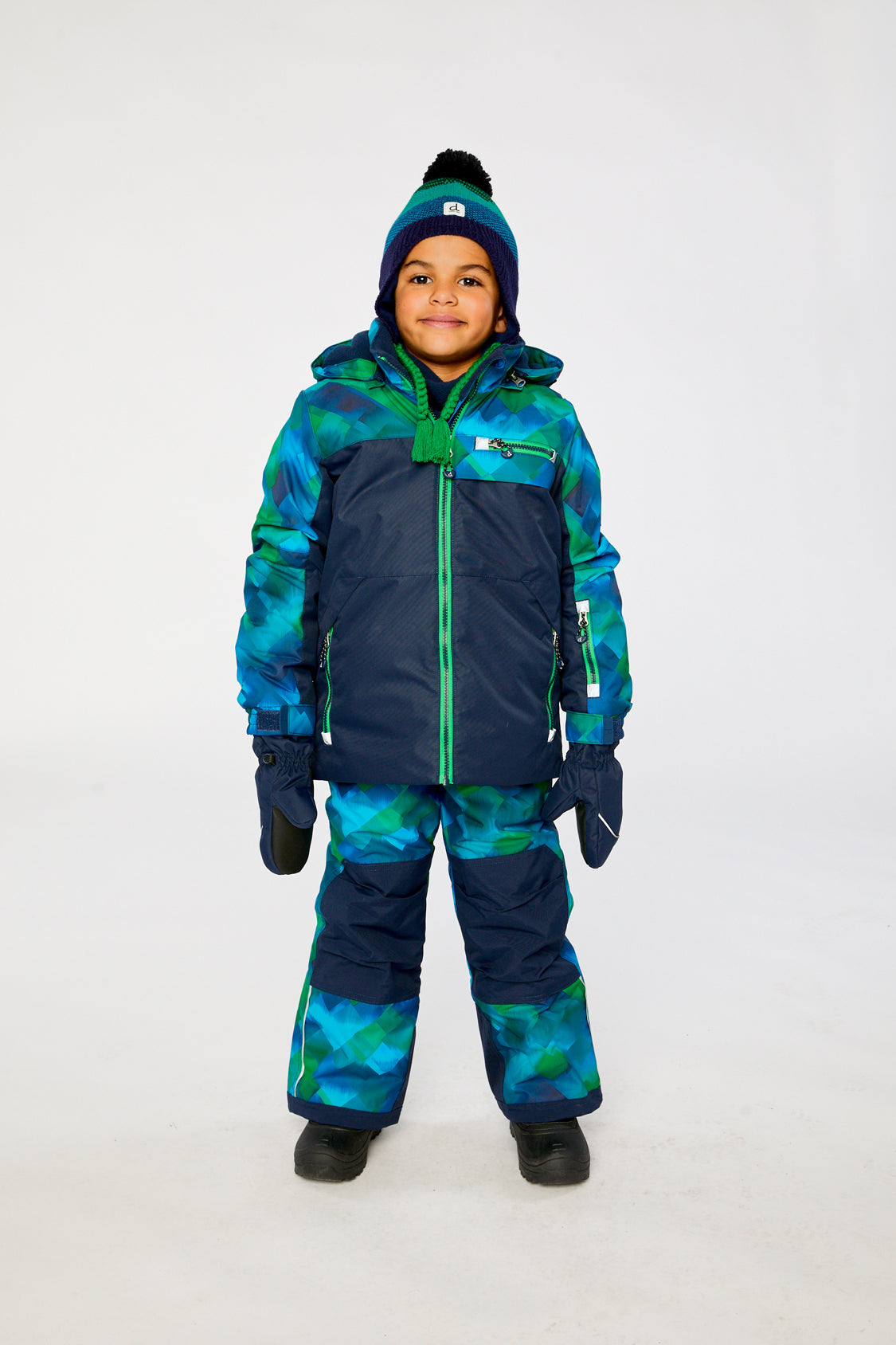 Two Piece Play Snowsuit Blue And Green Checkered Print-3