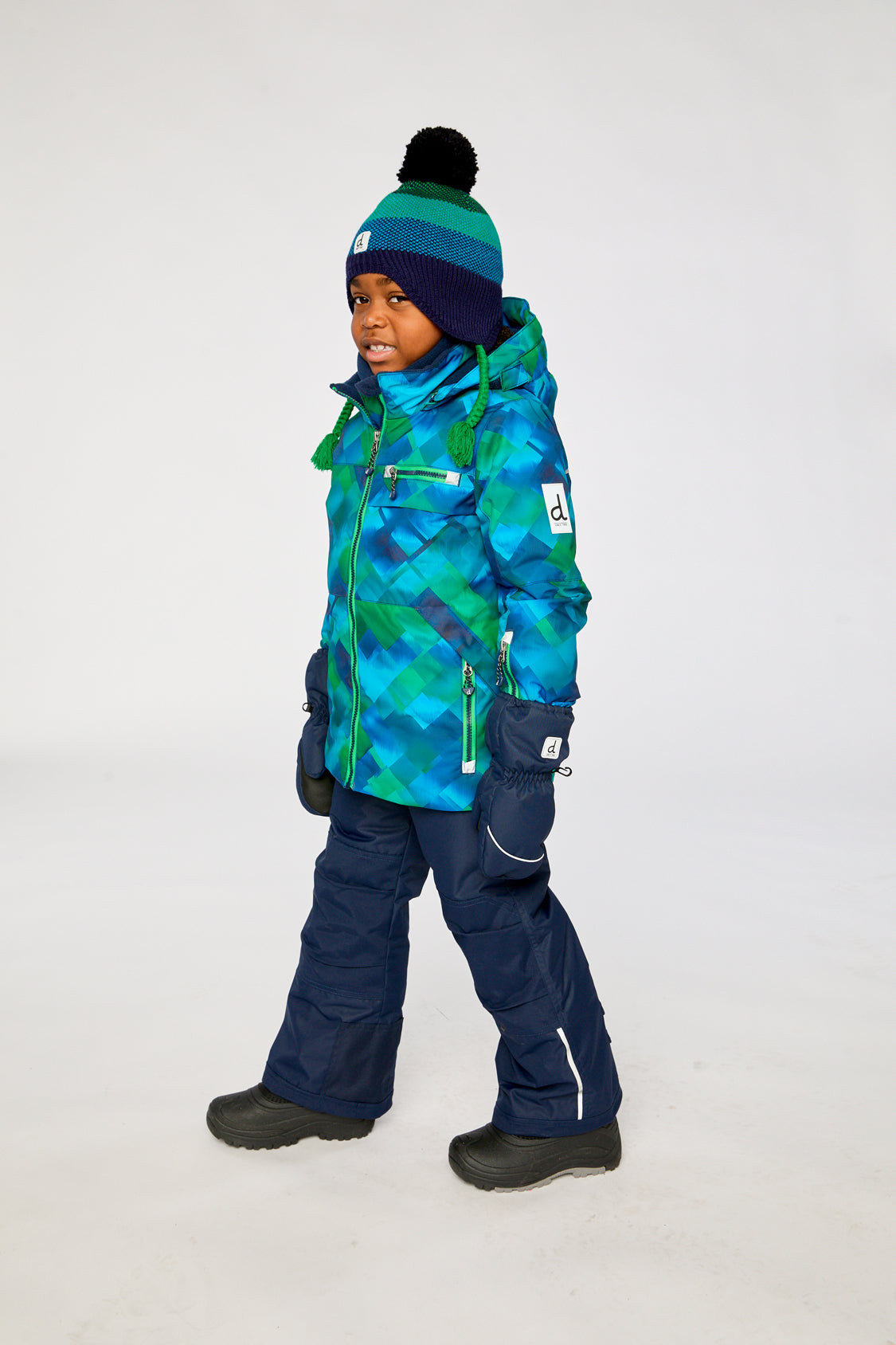Two Piece Play Snowsuit Blue And Green Checkered Print With Navy Pants-2