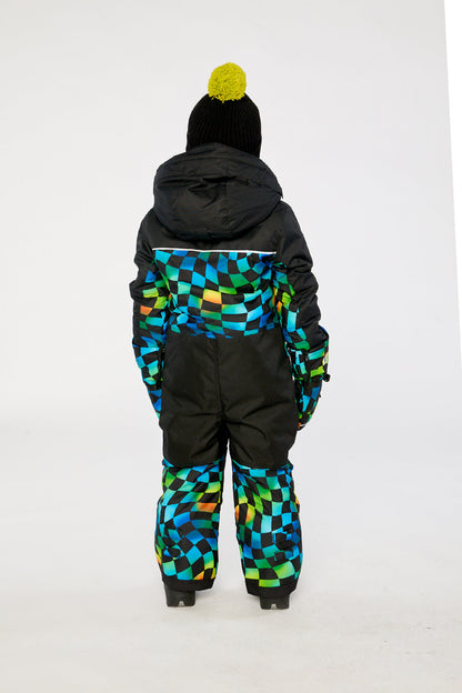 Kids One Piece Play Snowsuit Blue Checkered Print-3
