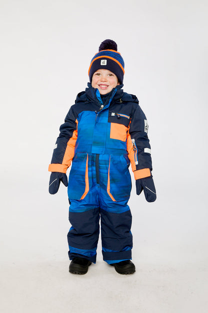 Kids One Piece Play Snowsuit Blue With Black Stripes-3