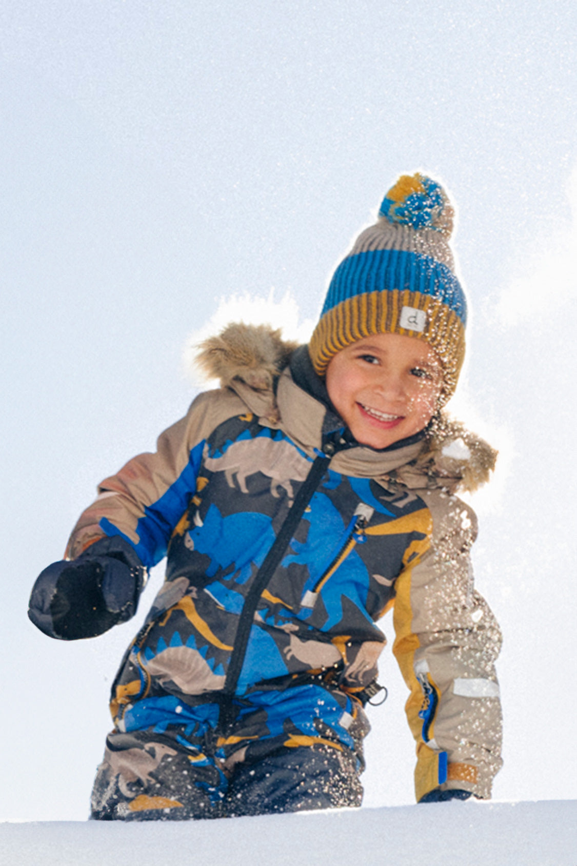 Kids One Piece Play Snowsuit Grey And Blue Dinosaur Print-2