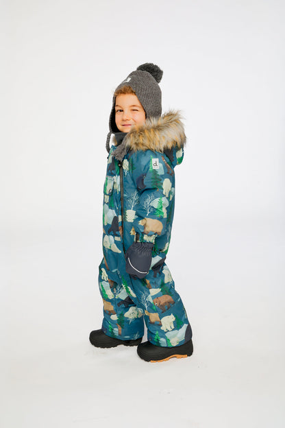 Baby One Piece Snowsuit Adapted For Car Seats Blue Bear Print-2