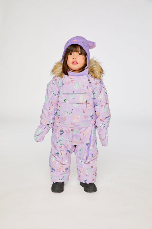 Baby One Piece Snowsuit Adapted For Car Seats Purple Cat Print-1