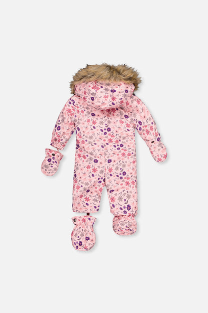 Baby One Piece Snowsuit Adapted For Car Seats Pink Mini Flower Print-4