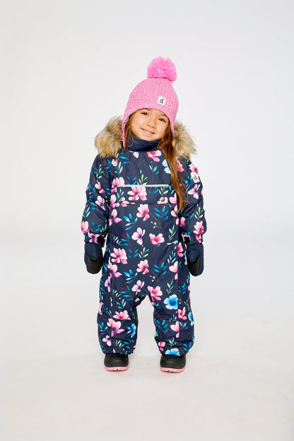 Baby One Piece Snowsuit Adapted For Car Seats Blue Floral Print-1
