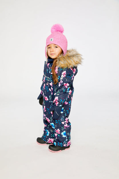 Baby One Piece Snowsuit Adapted For Car Seats Blue Floral Print-2