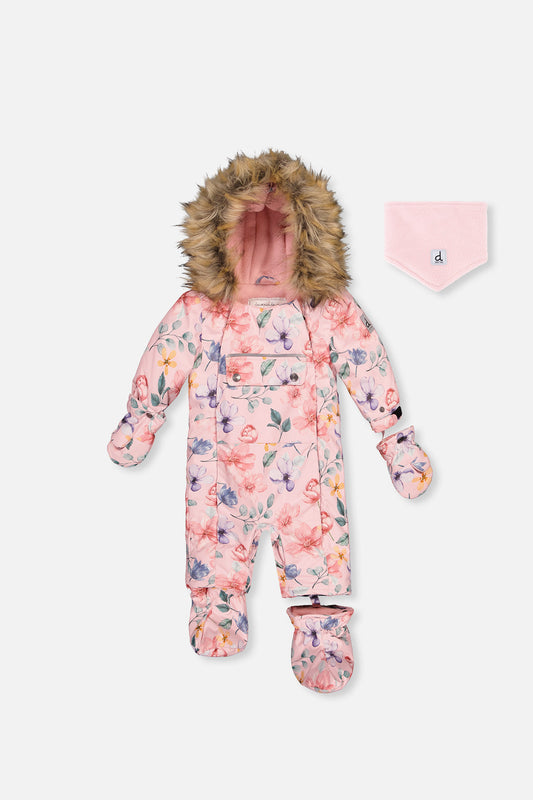 Baby One Piece Snowsuit Adapted For Car Seats Pink Floral Print-0