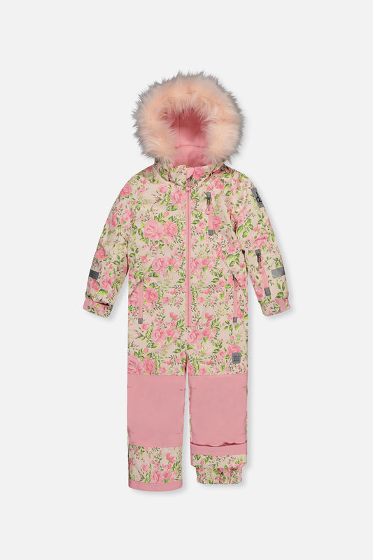 Kids One Piece Play Snowsuit Beige Vintage Rose Print-0