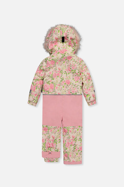 Kids One Piece Play Snowsuit Beige Vintage Rose Print-4