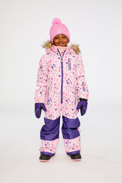 Kids One Piece Play Snowsuit Pink Mini Flower Print-1