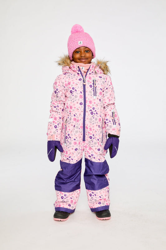 Kids One Piece Play Snowsuit Pink Mini Flower Print-1