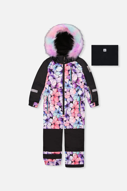Kids One Piece Play Snowsuit Purple Floral Print-0