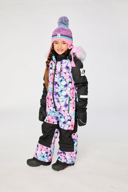 Kids One Piece Play Snowsuit Purple Floral Print-4
