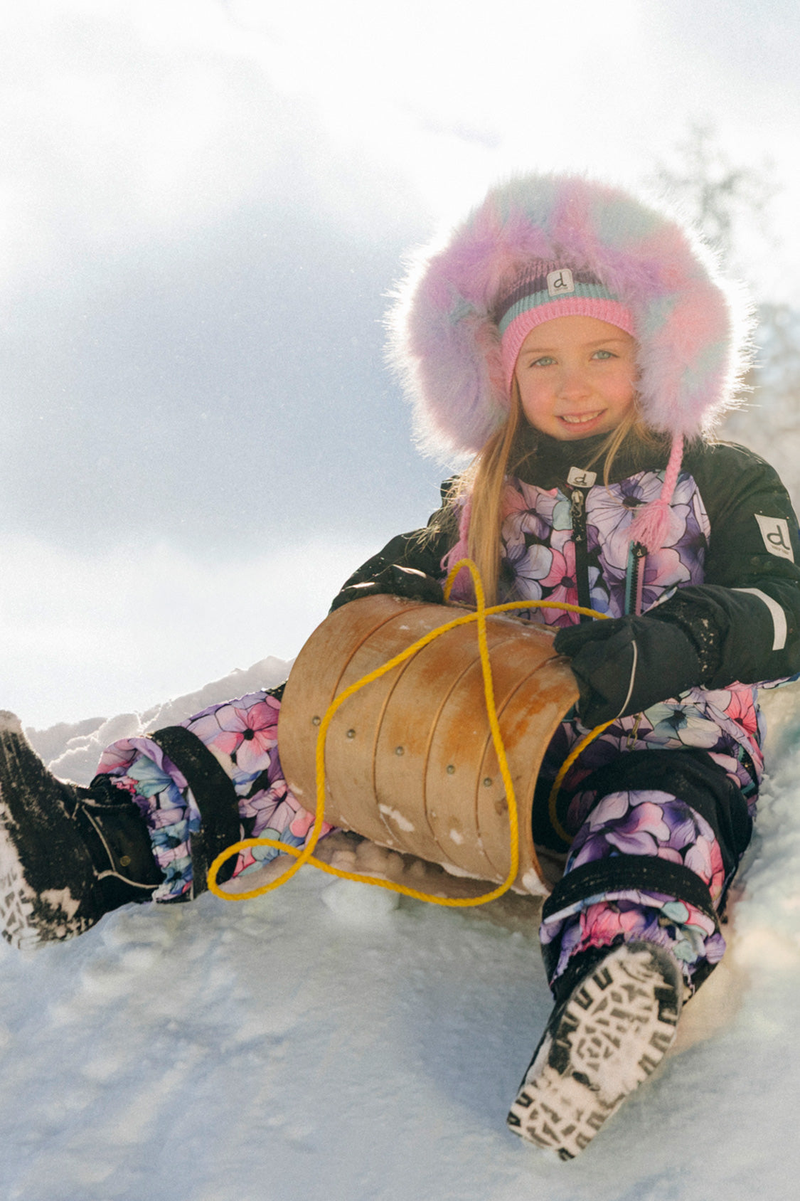Kids One Piece Play Snowsuit Purple Floral Print-2