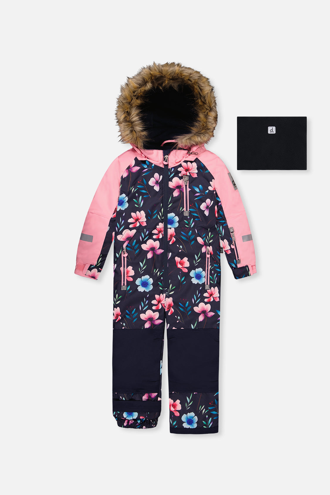 Kids One Piece Play Snowsuit Blue Floral Print-0