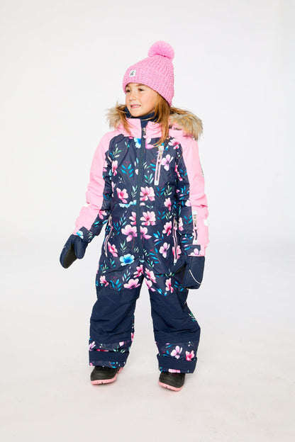 Kids One Piece Play Snowsuit Blue Floral Print-1