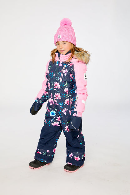 Kids One Piece Play Snowsuit Blue Floral Print-2