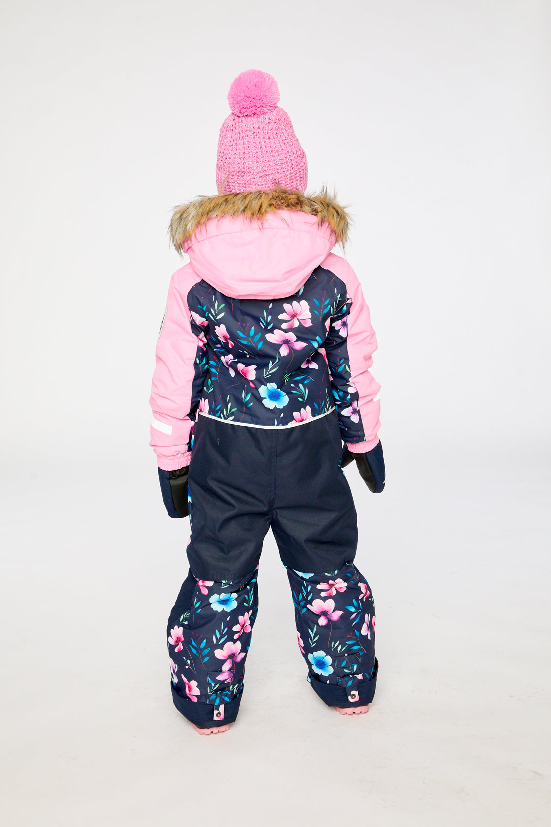 Kids One Piece Play Snowsuit Blue Floral Print-3