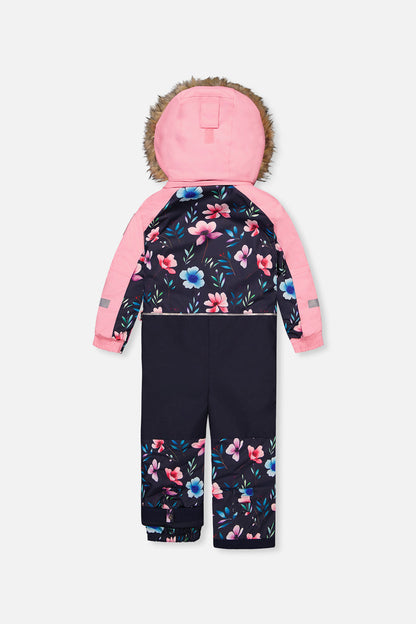 Kids One Piece Play Snowsuit Blue Floral Print-4