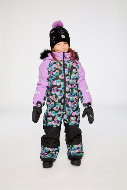 Kids One Piece Play Snowsuit Black Heart Print-1