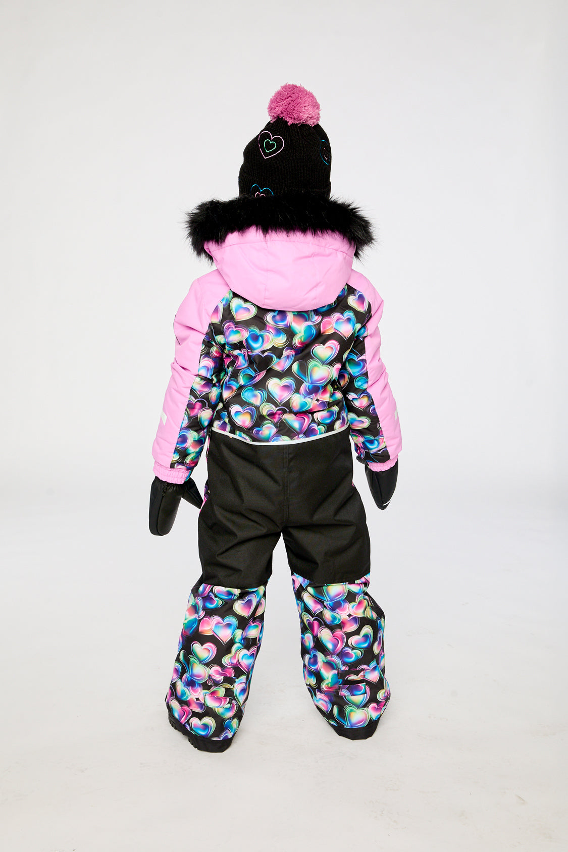 Kids One Piece Play Snowsuit Black Heart Print-3