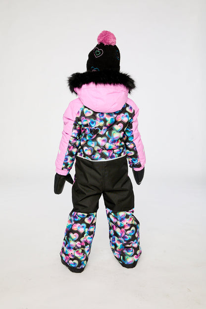 Kids One Piece Play Snowsuit Black Heart Print-3