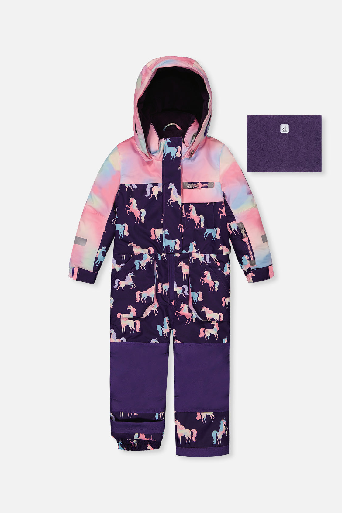 Kids One Piece Play Snowsuit Purple Unicorn Print-0