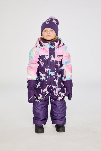 Kids One Piece Play Snowsuit Purple Unicorn Print-2