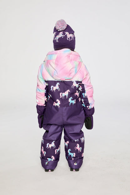 Kids One Piece Play Snowsuit Purple Unicorn Print-4