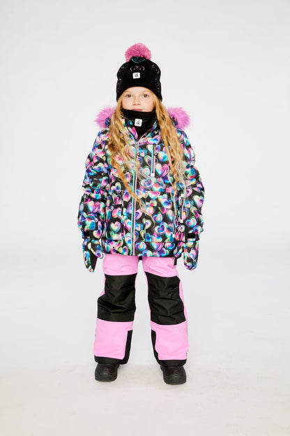 Two Piece Play Snowsuit Black Heart Print With Pink Pants-2