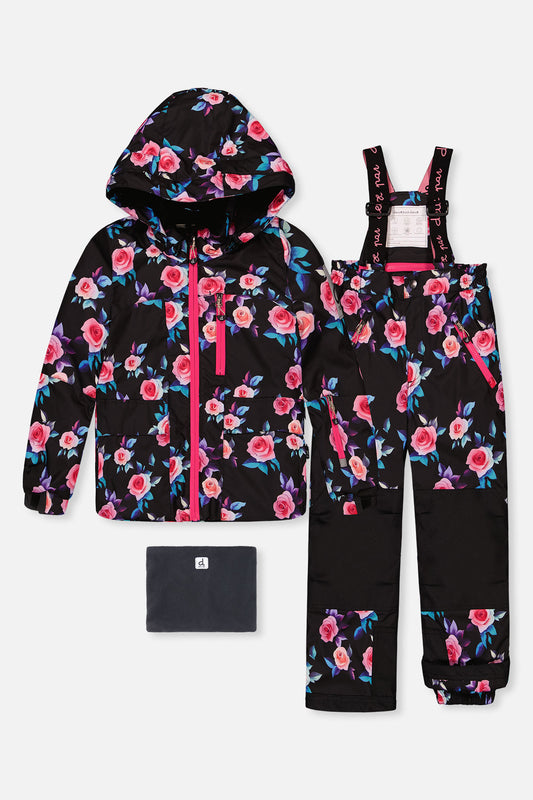 Two Piece Play Snowsuit Black Rose Print-0