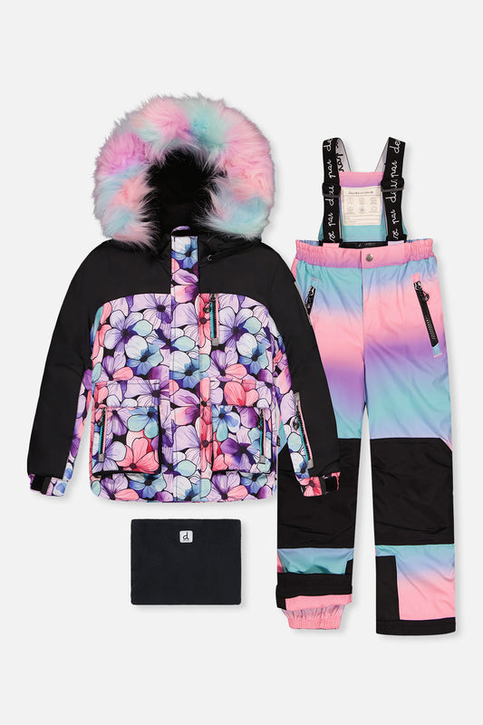 Two Piece Play Snowsuit Purple Floral Print With Gradient Pants-0