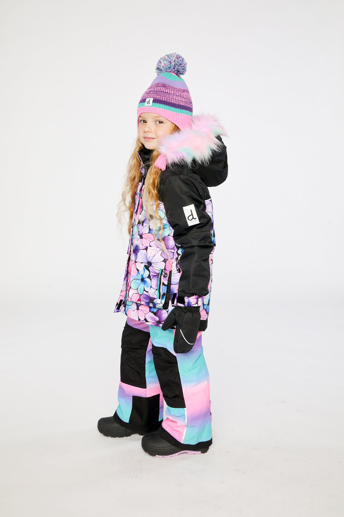 Two Piece Play Snowsuit Purple Floral Print With Gradient Pants-2