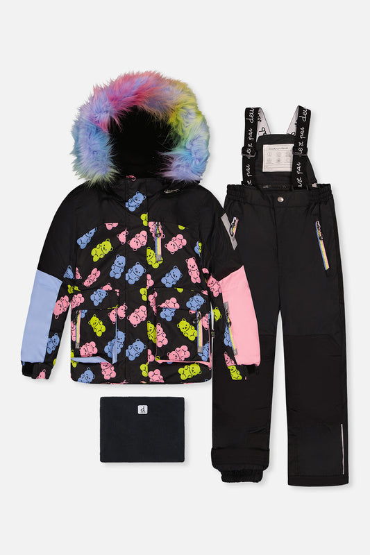 Two Piece Play Snowsuit Black Gummy Bear Print-0