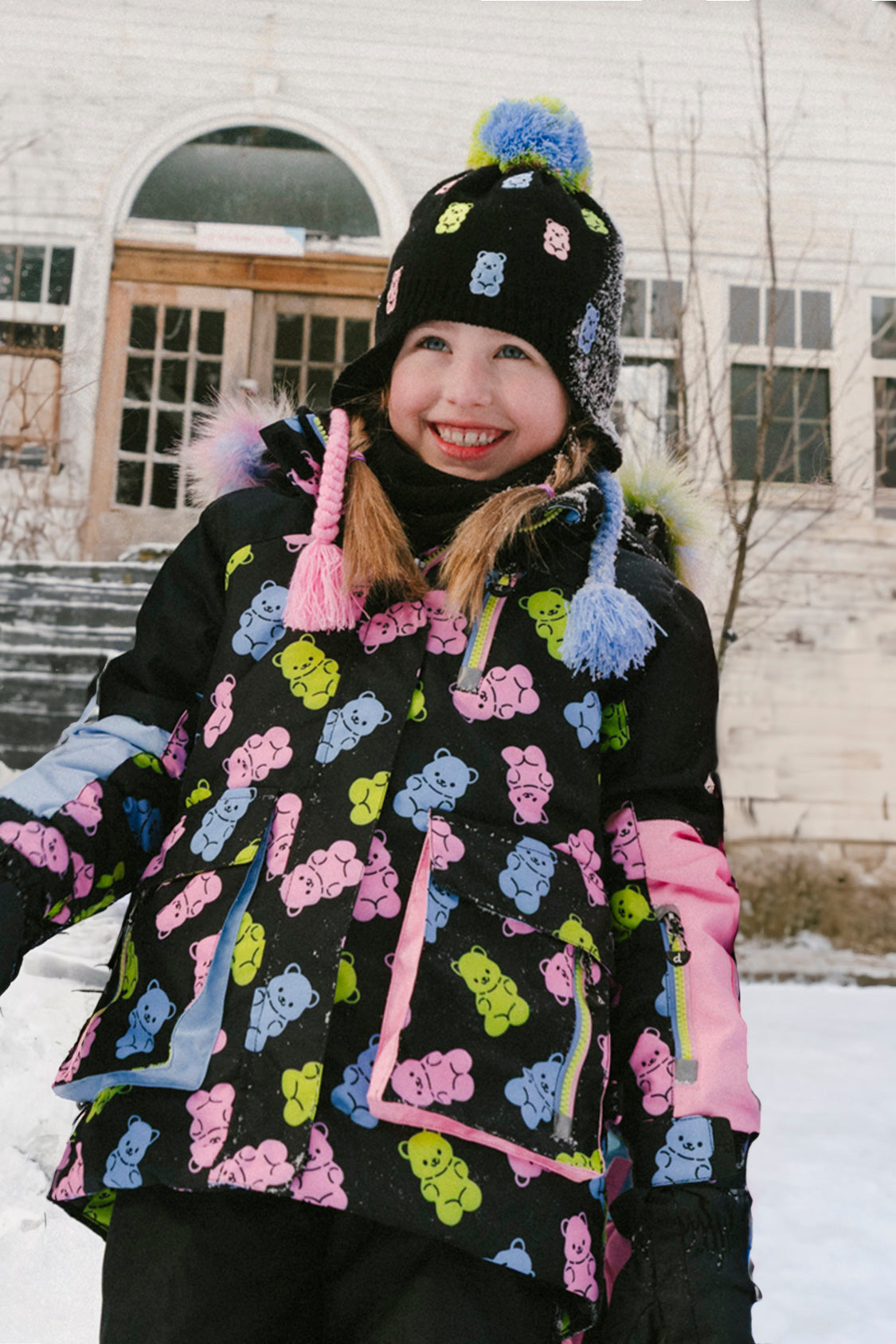 Two Piece Play Snowsuit Black Gummy Bear Print-2