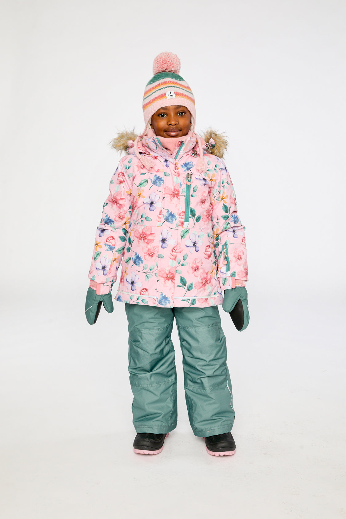Two Piece Play Snowsuit Pink Vintage Floral Print-2