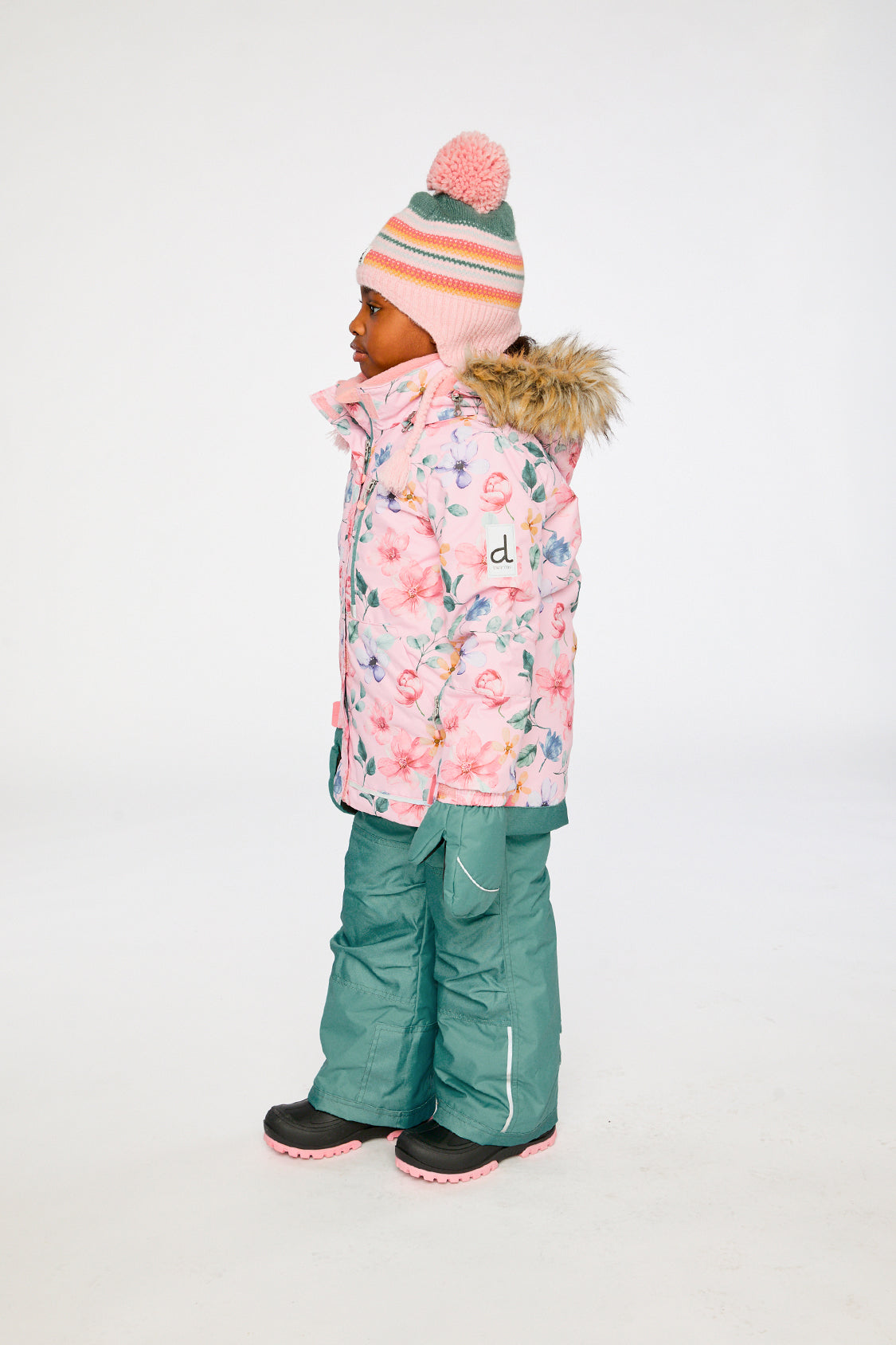 Two Piece Play Snowsuit Pink Vintage Floral Print-3