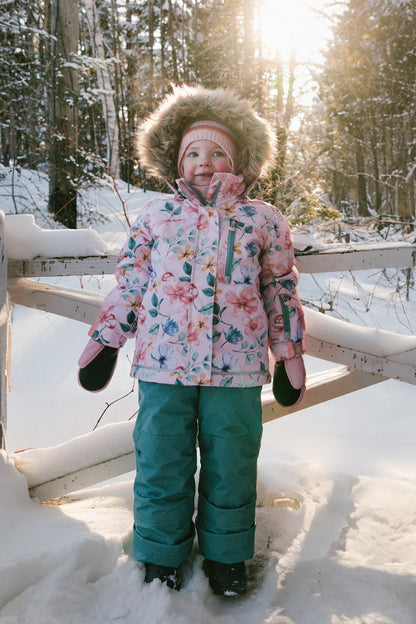 Two Piece Play Snowsuit Pink Vintage Floral Print-1